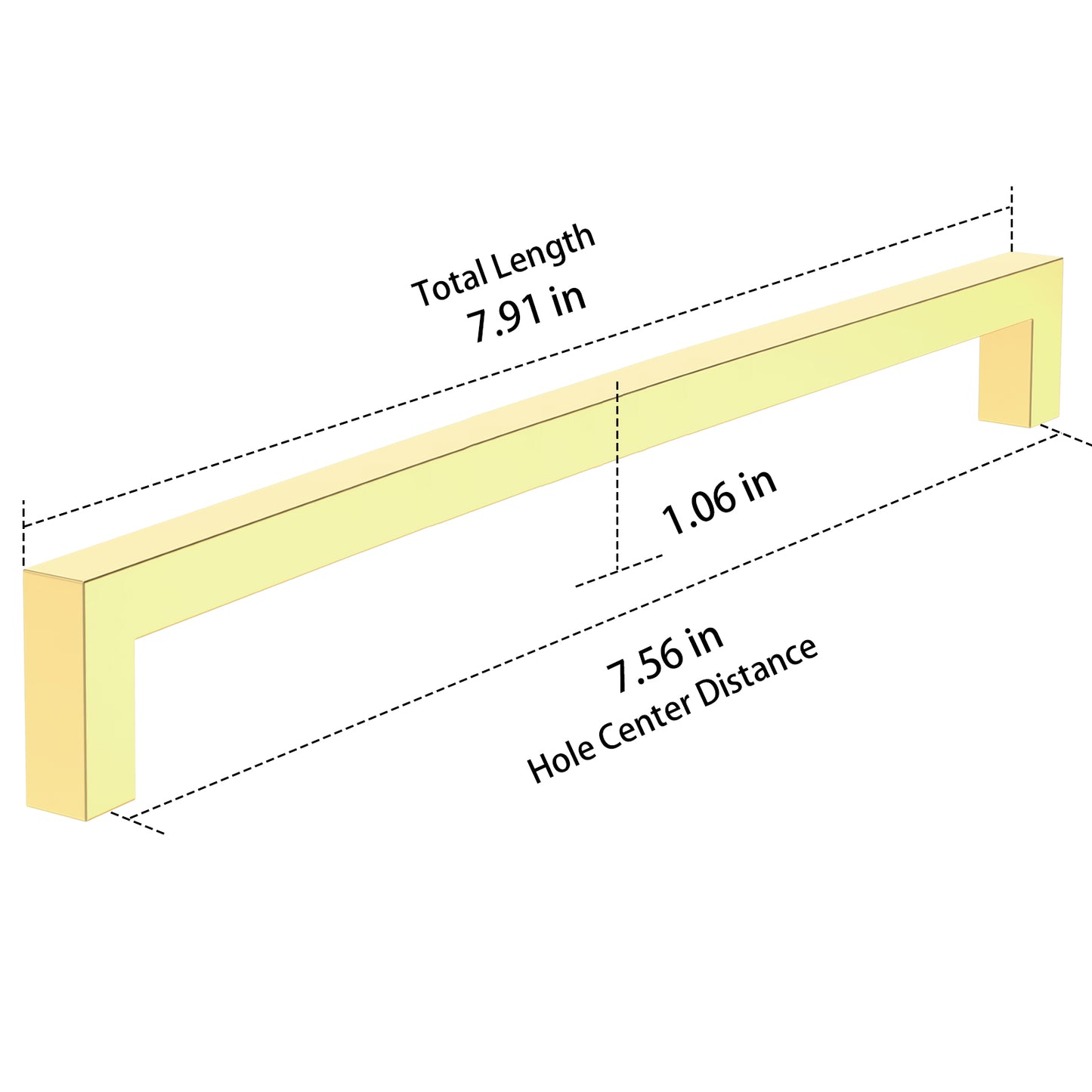 Measurement chart of a wooden handle with dimensions labeled on a white background