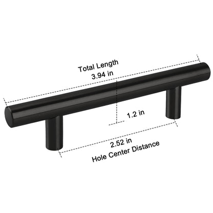 Black cabinet handle with measurements on a white background