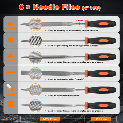 6-Piece Needle File Set, Alloy Steel Mini Files for Metal, Wood, Plastic, 6 Shapes