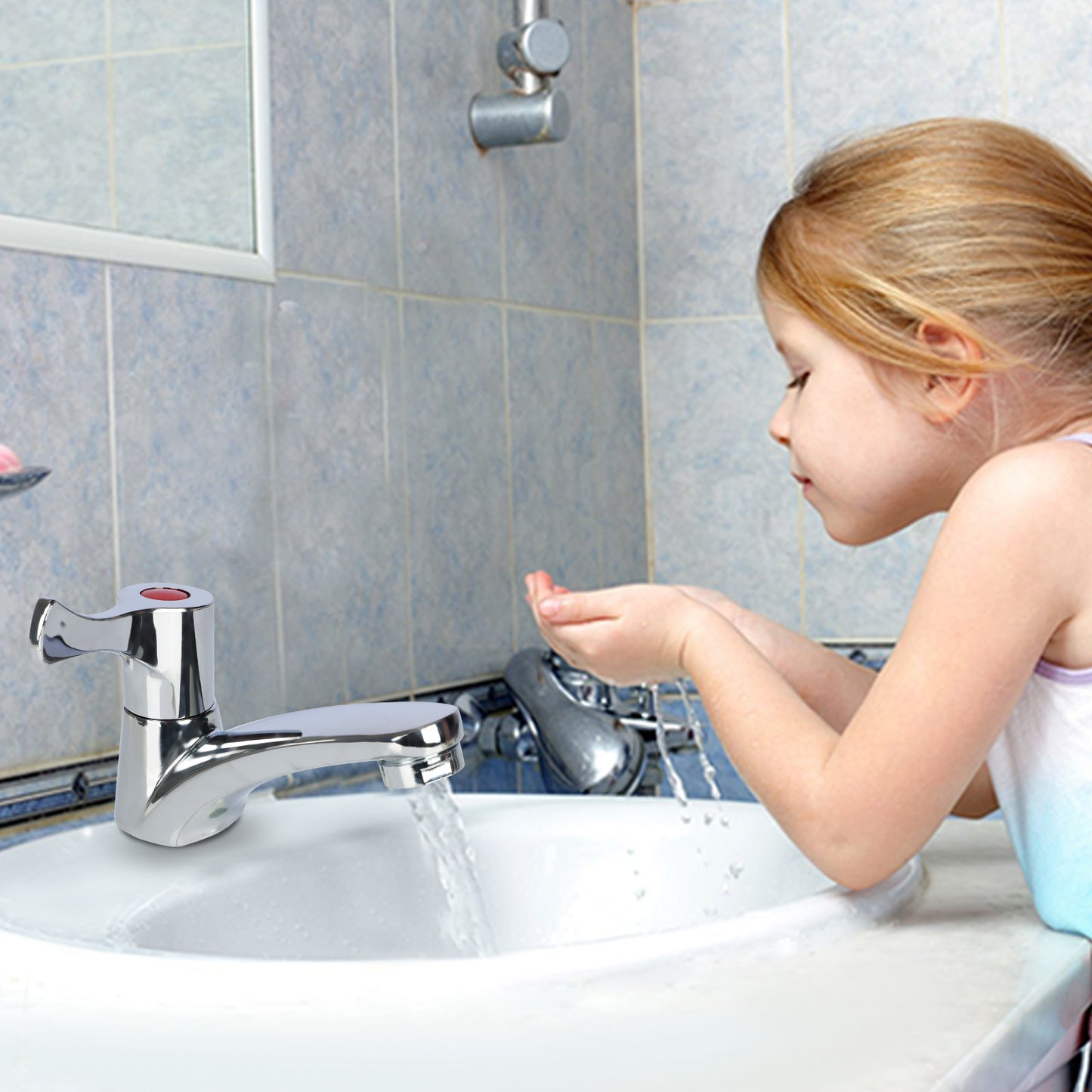 Zinc Alloy Single Cold Desktop Faucet with 3/8" NPT Hose, Quick-Open Brass Valve Core