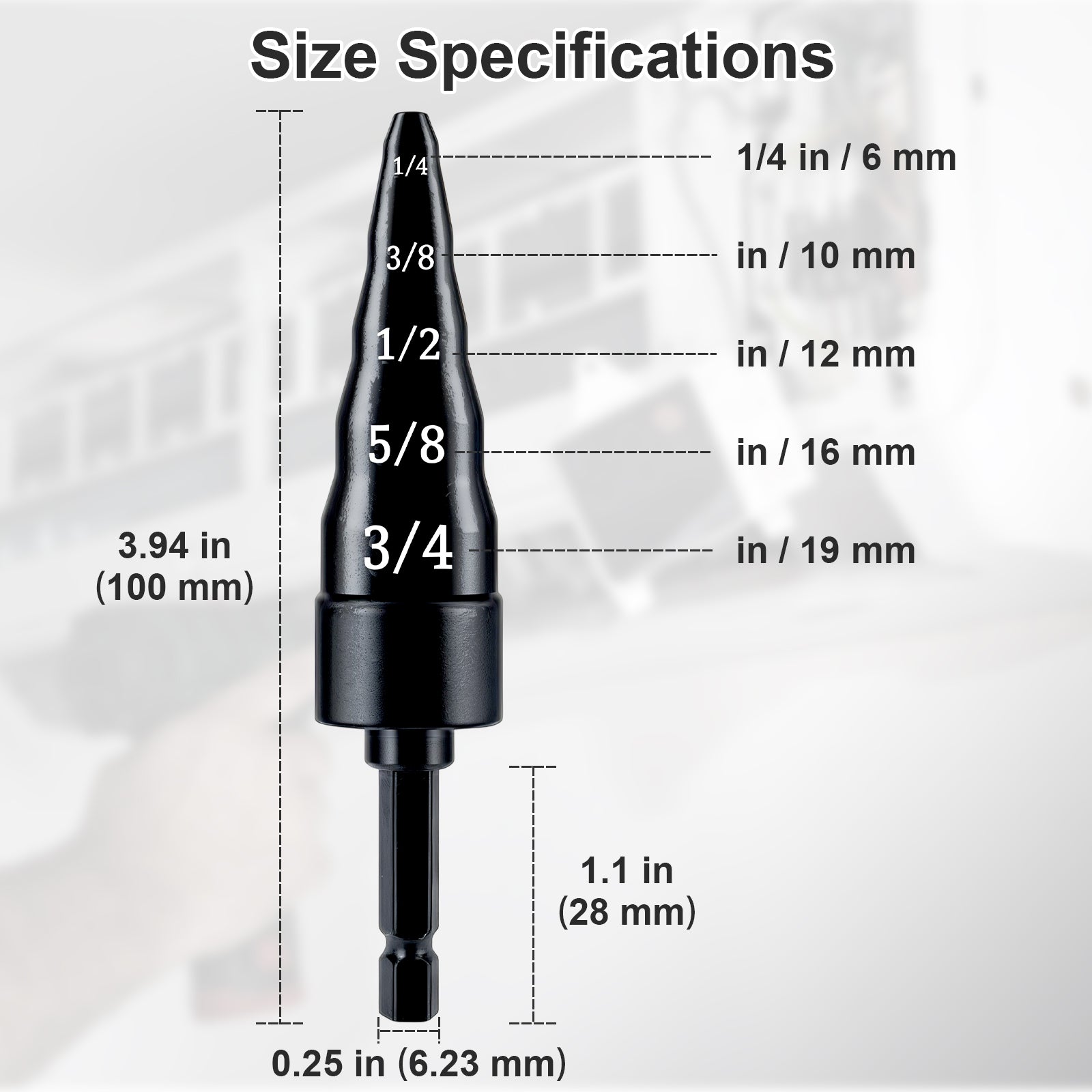 Black tattoo needle cartridge with size specifications on a light gray background