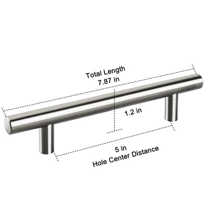Measurement details of a metallic cabinet handle on a white background