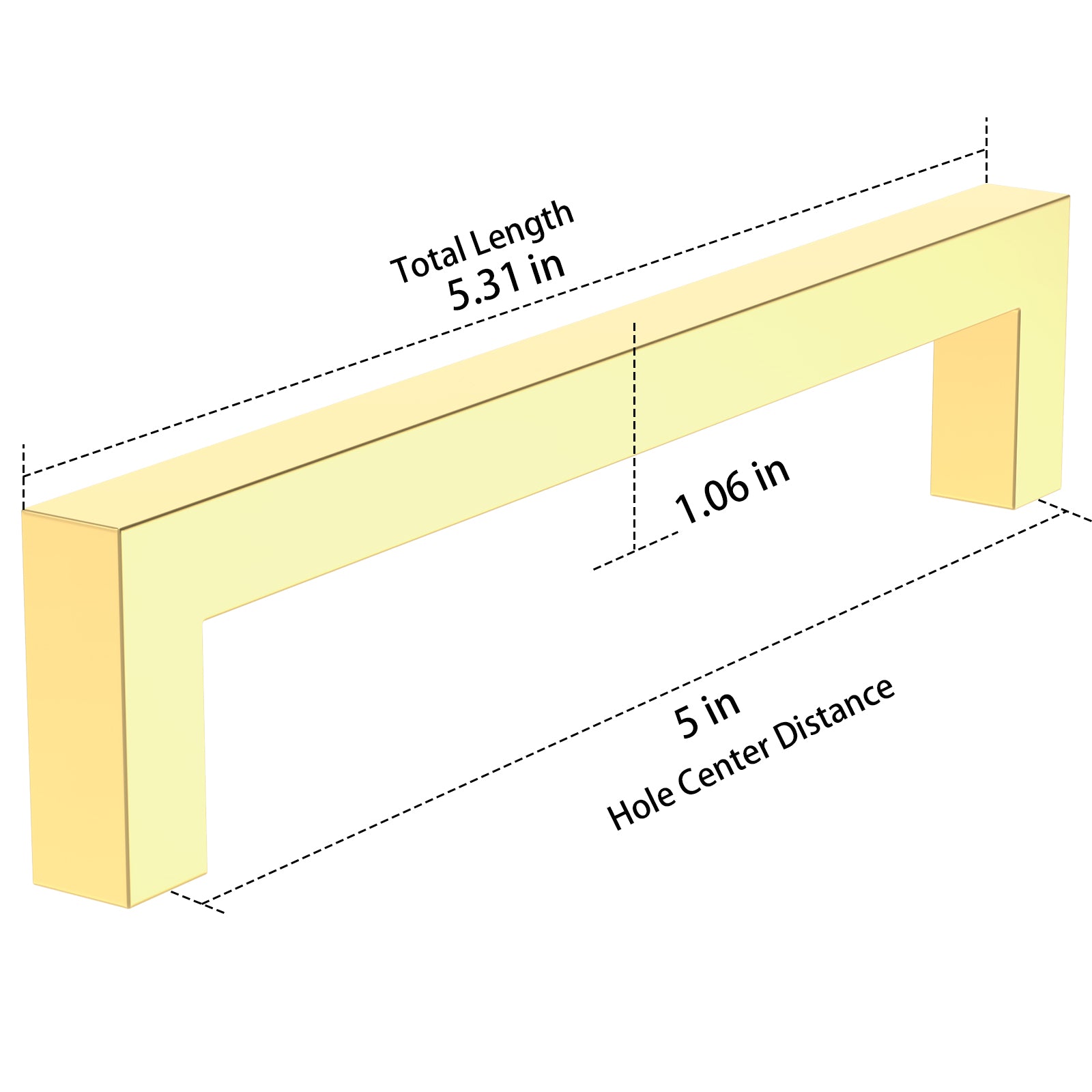Measurement chart of a wooden drawer handle with dimensions labeled.