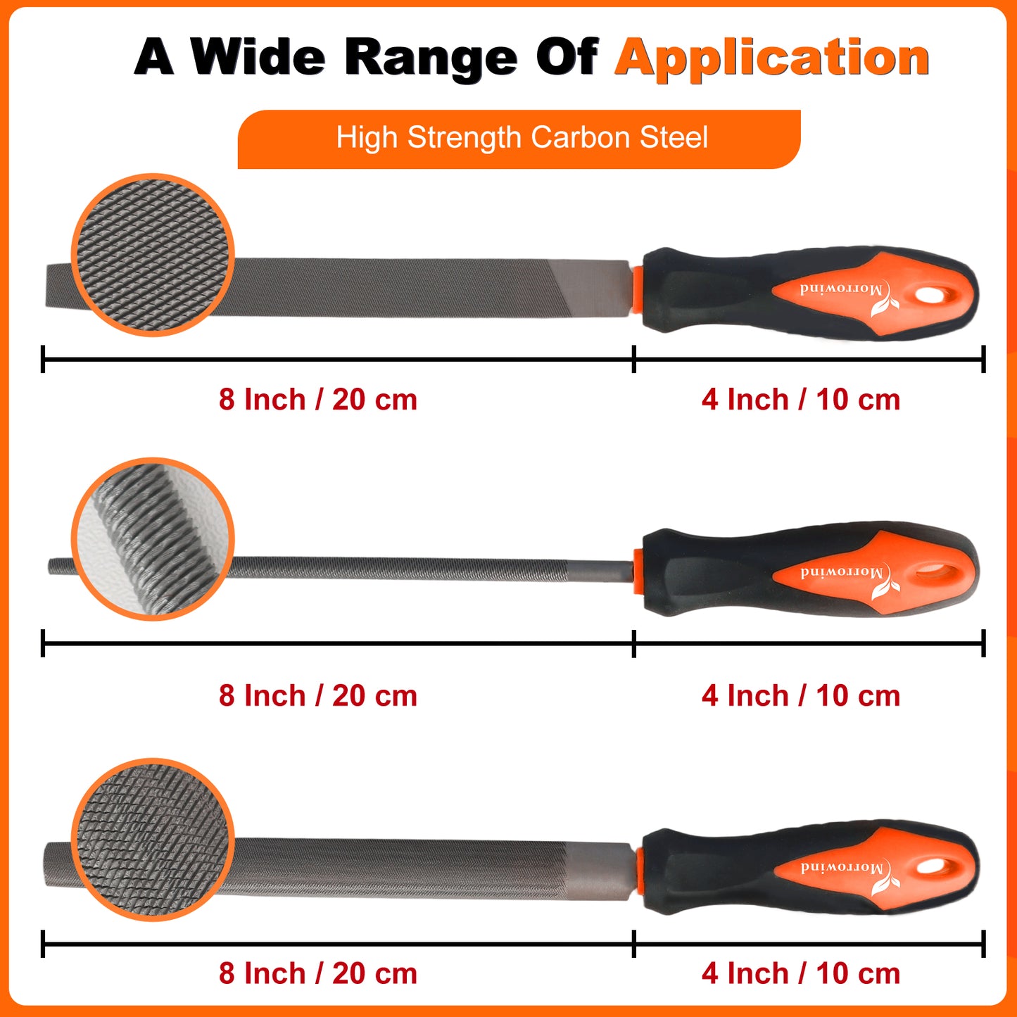 3PCS 8 inch Metal File Set, Carbon Steel Flat, Half-Round, Round Files for Metal Wood Plastic
