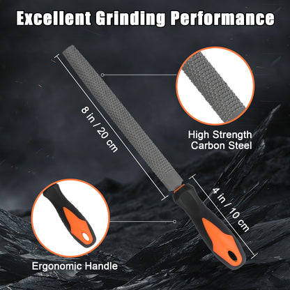 Grinding tool with measurements and features on a dark background