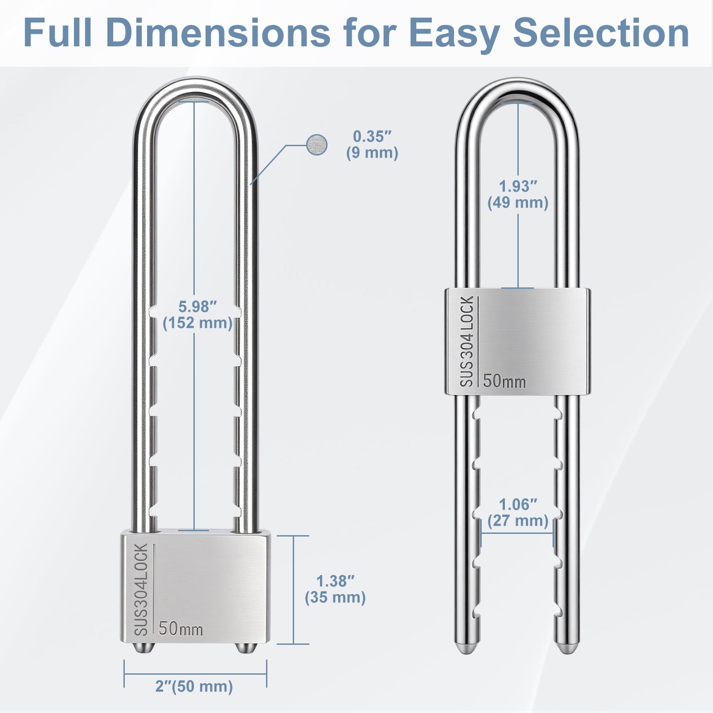 Stainless Steel Natural Finish U-Lock, 50 x 200 mm