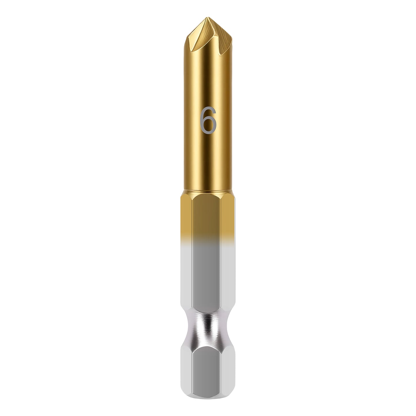 Gold and silver drill bit on a white background