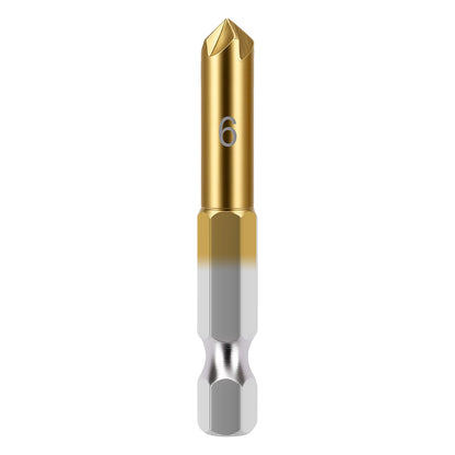 Gold and silver drill bit on a white background