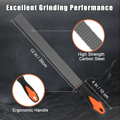 Grinding tool with measurements and features highlighted on a dark background