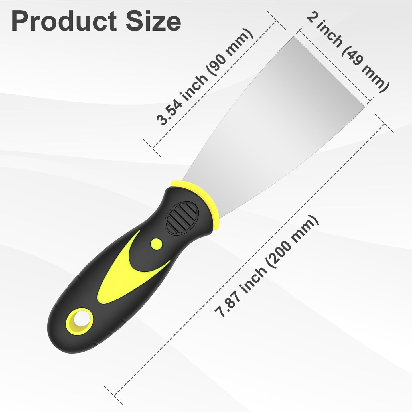 Hardy Supply 2 inch Putty Knife, stainless steel scraper tool with ergonomic handle, for spackling, filling, paint repair & scraping