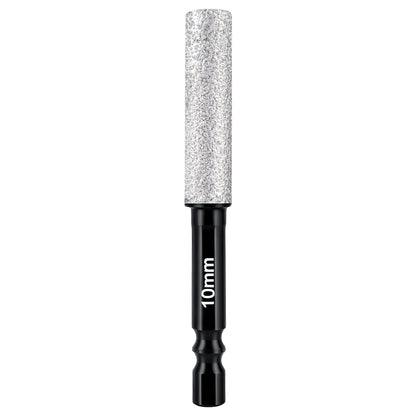 Diamond nail drill bit with a textured surface and '10mm' marking on a white background