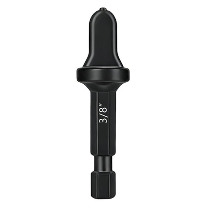 Black drill bit with measurement '3/8"' on a white background