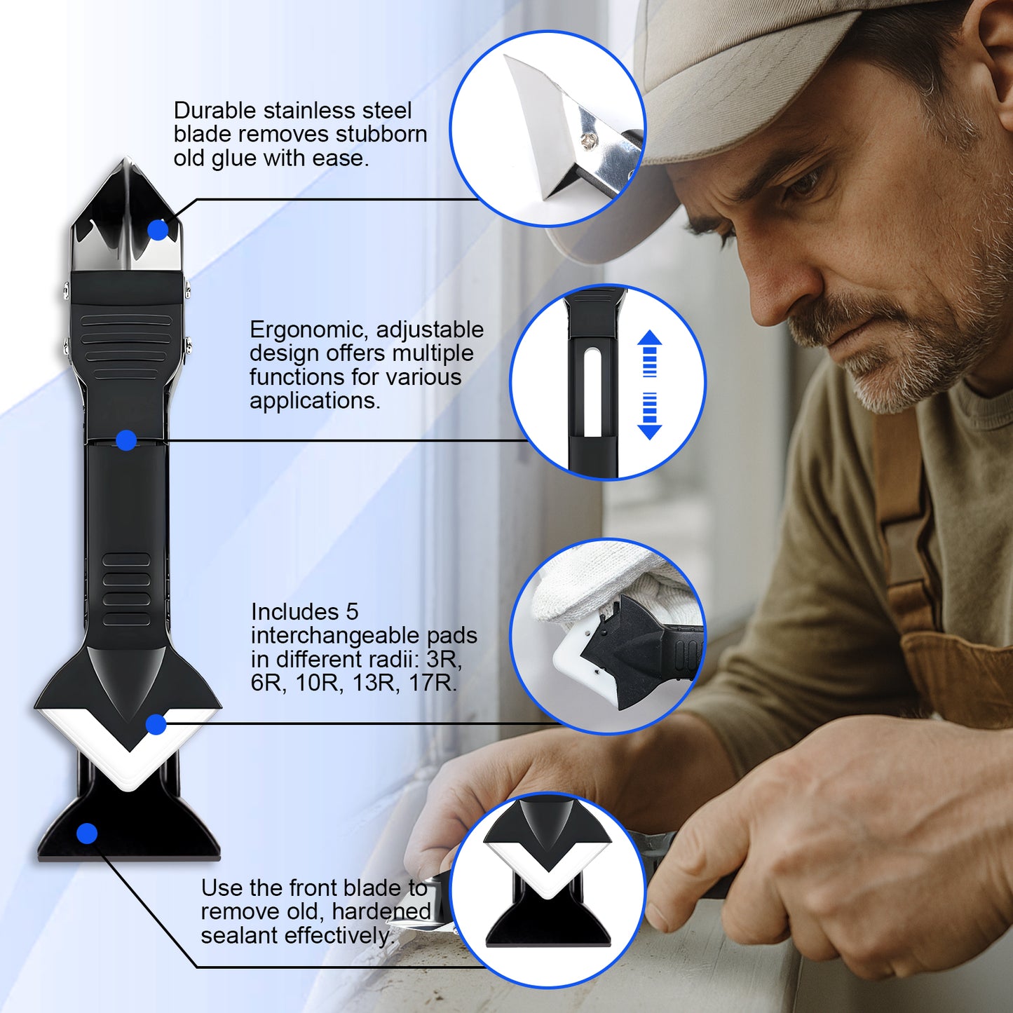 3-in-1 Silicone Caulking Tool Kit, Caulk Remover, Scraper, Sealant Finisher