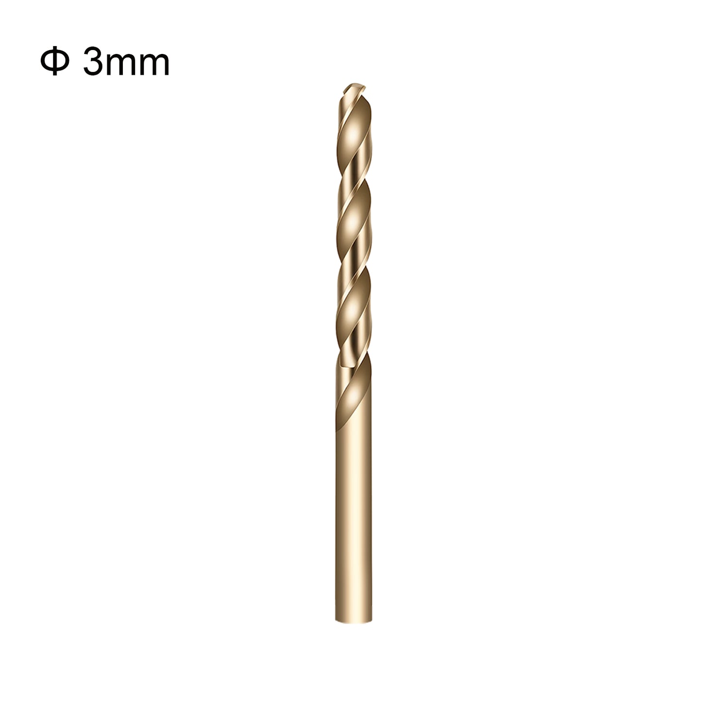 Gold drill bit with size 3mm on a white background