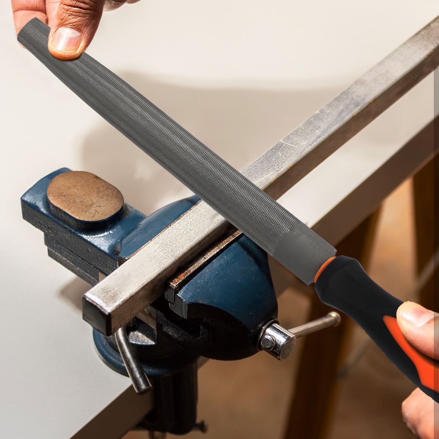 Half-Round File, High Carbon Steel with Ergonomic Rubber Handle for Wood, Metal & Plastic