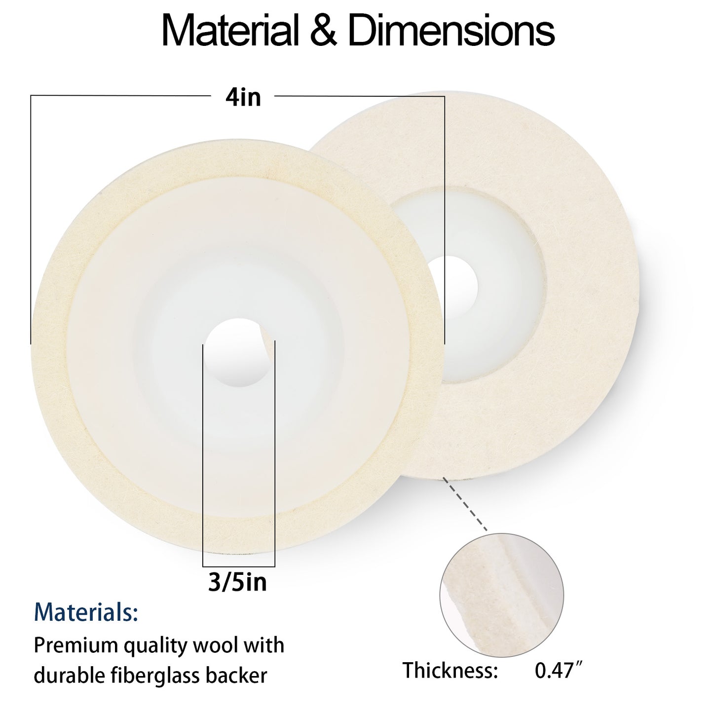 Illustration of a circular object with dimensions and material details on a white background