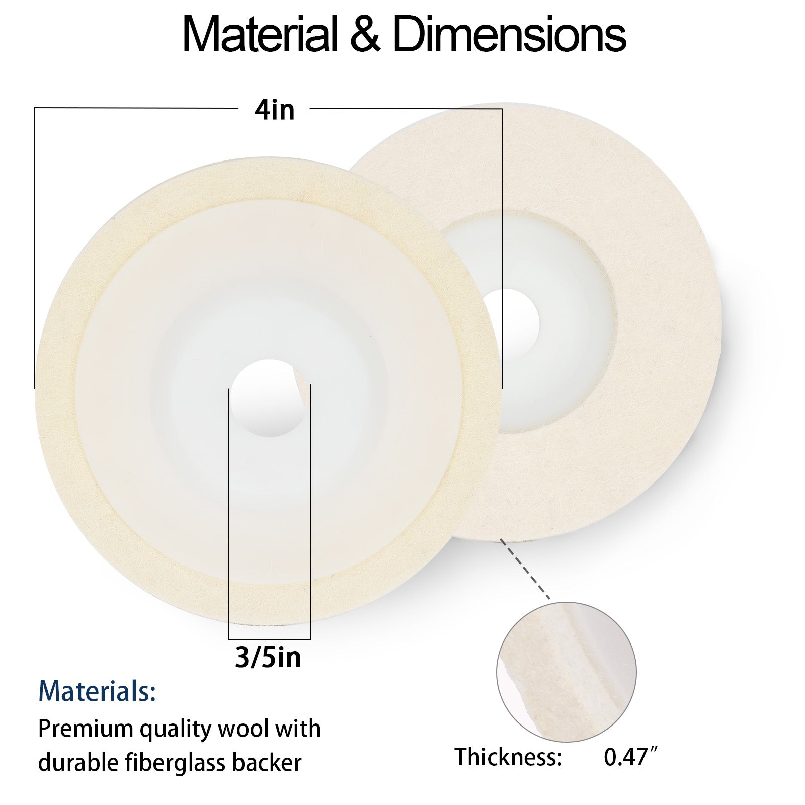 Illustration of a circular object with dimensions and material details on a white background