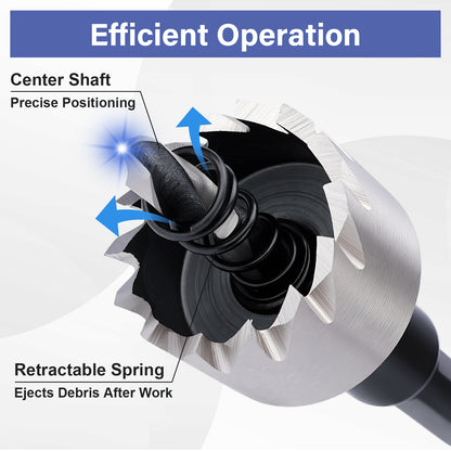 HSS Hole Saw with Center Drill & Eject Spring - Precise Positioning & Debris Removal