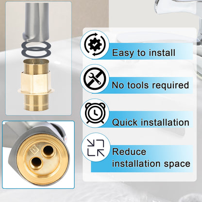 Plumbing components with installation features highlighted on a white background