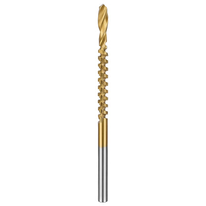 Gold and silver drill bit on a white background