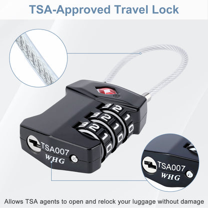 TSA-approved travel lock with cable on a light gray background