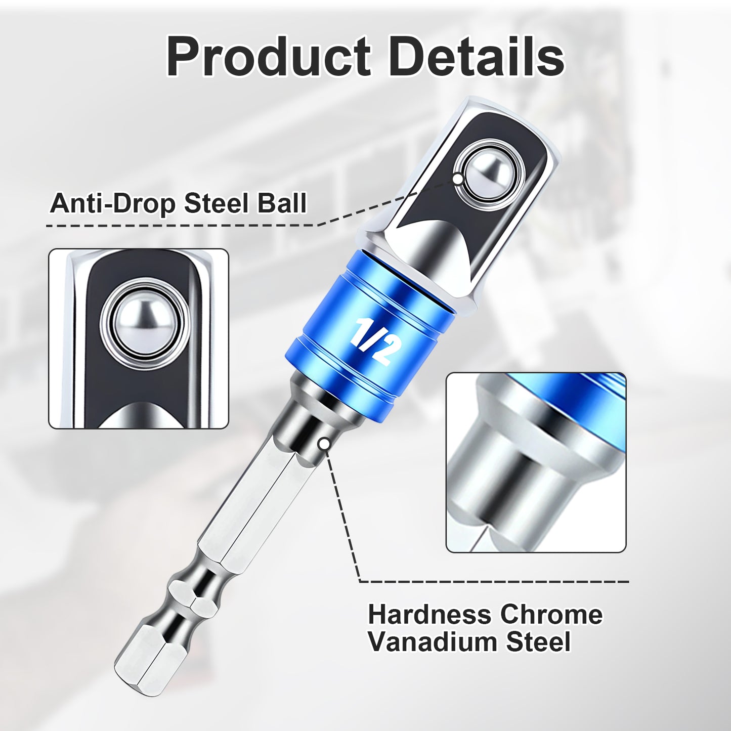 Screwdriver bit with highlighted features on a light gray background