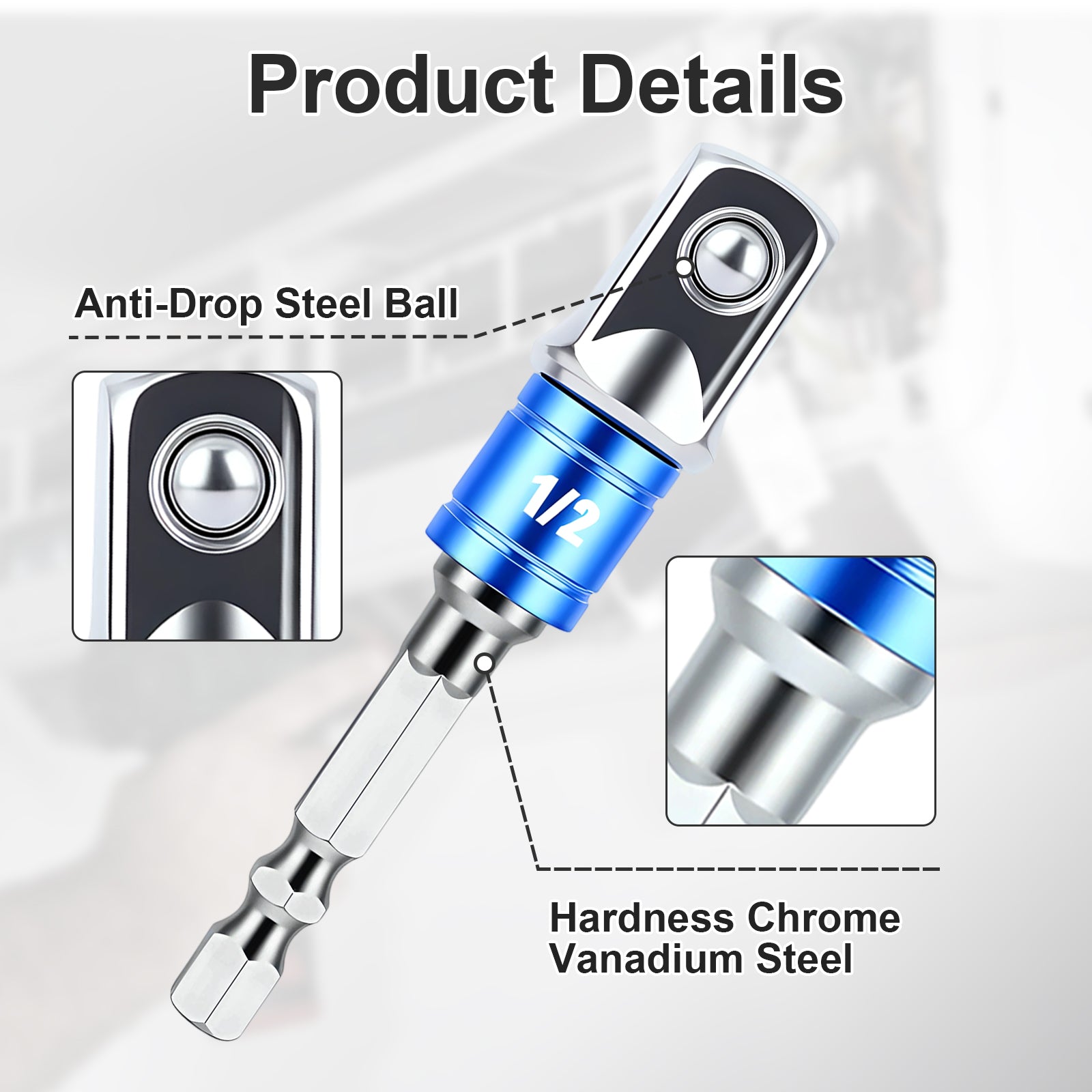 Screwdriver bit with highlighted features on a light gray background