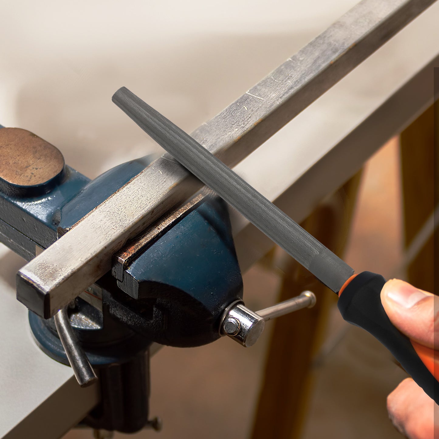 Half-Round File, High Carbon Steel with Ergonomic Rubber Handle for Wood, Metal & Plastic