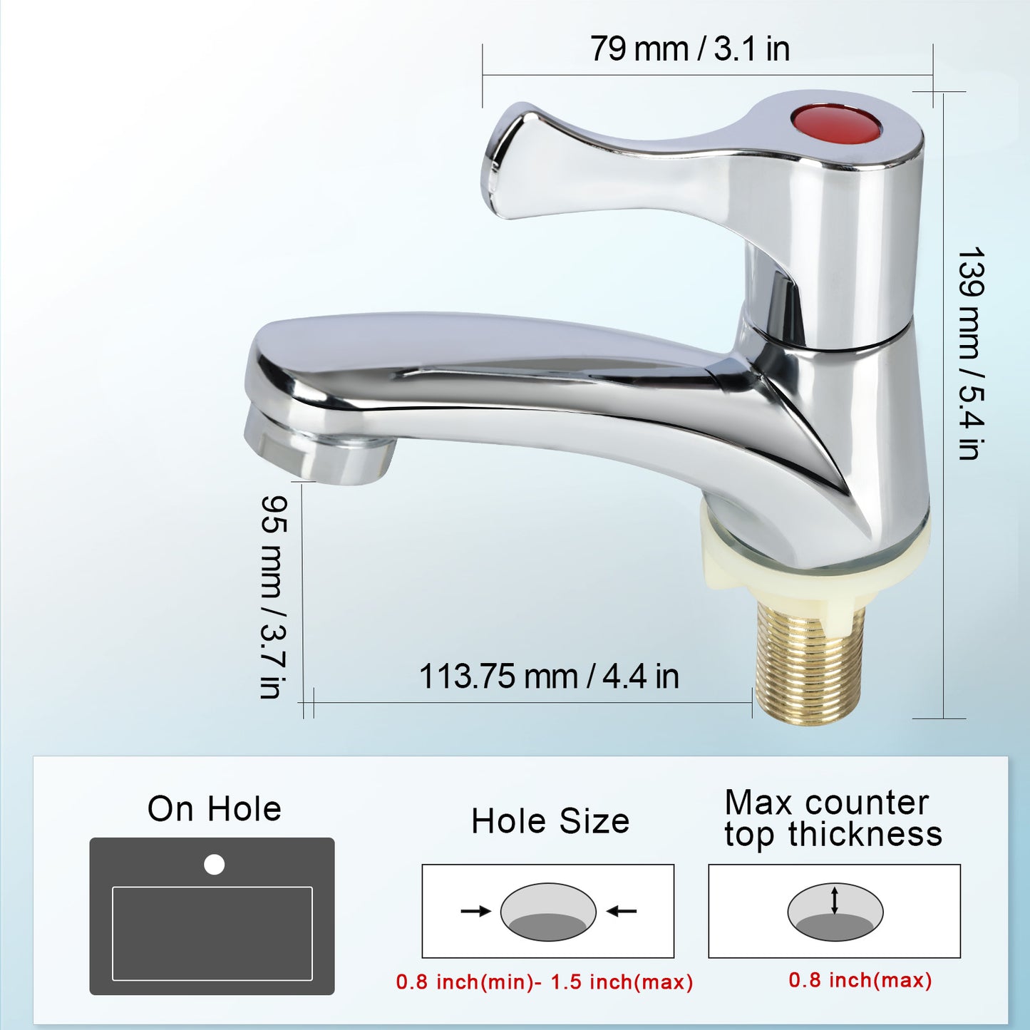 Zinc Alloy Single Cold Desktop Faucet with 3/8" NPT Hose, Quick-Open Brass Valve Core
