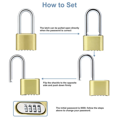 Instructions on how to set a combination lock with diagrams and text.