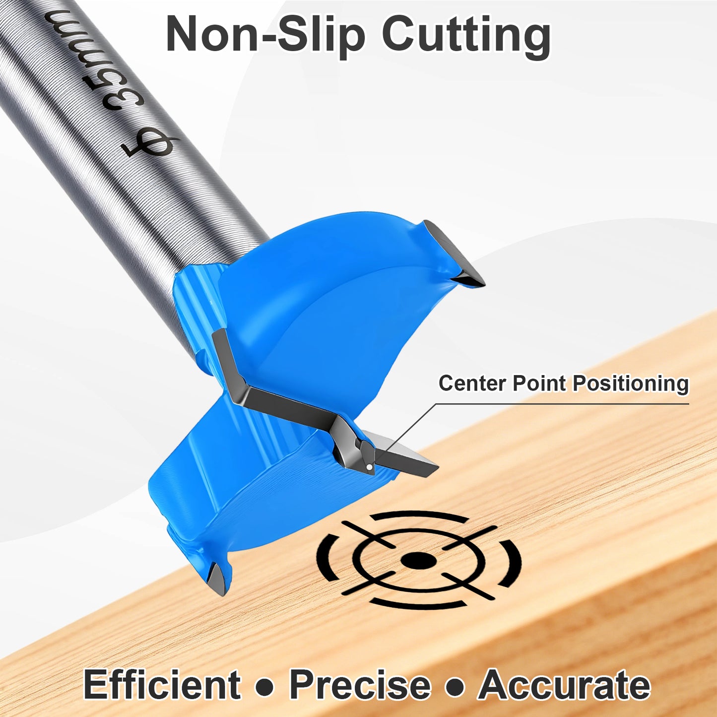 35mm Forstner Drill Bit with Center Point - Non-Slip, Precise Positioning for Accurate Wood Hole Drilling, Compatible with Cordless Drills