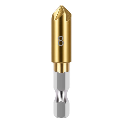 Gold and silver drill bit with number 8 on a white background