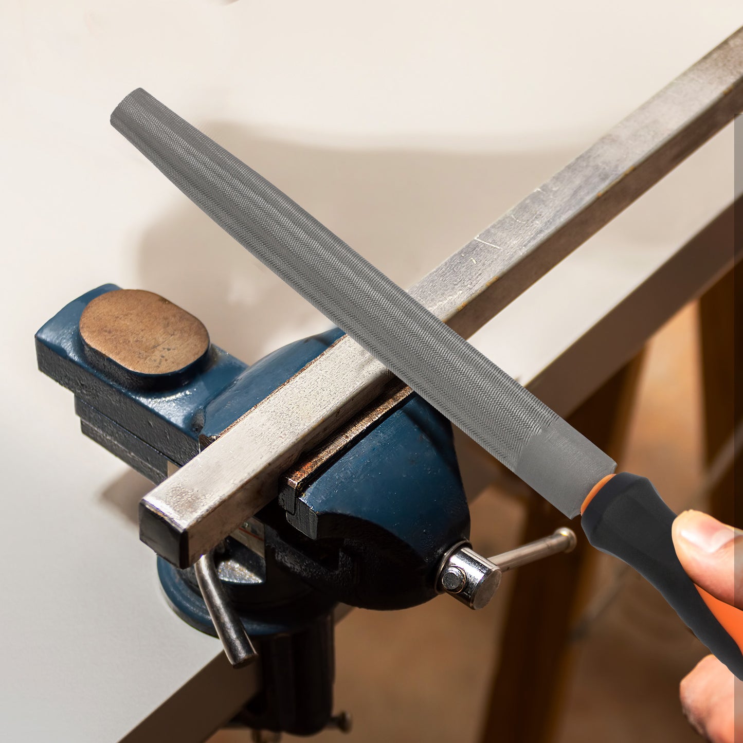 Half-Round File, High Carbon Steel with Ergonomic Rubber Handle for Wood, Metal & Plastic