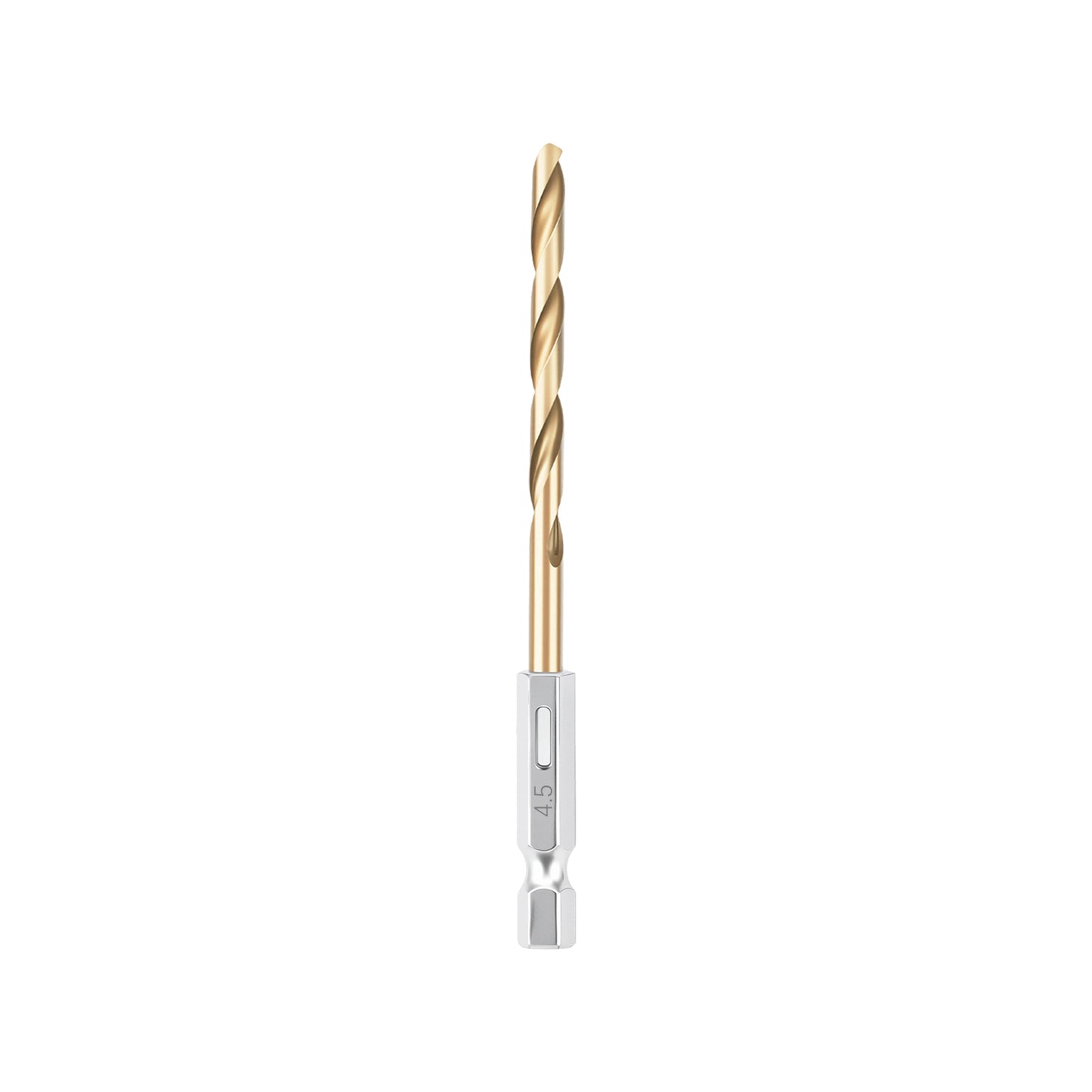 Gold drill bit with silver base on a white background