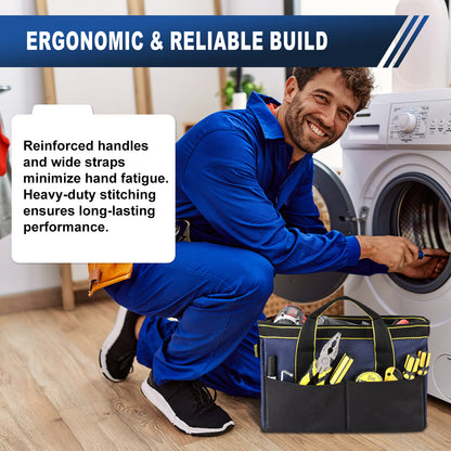 12-Inch Tool Bag, Wide Mouth Tote with Hard Bottom & Pockets Organizer