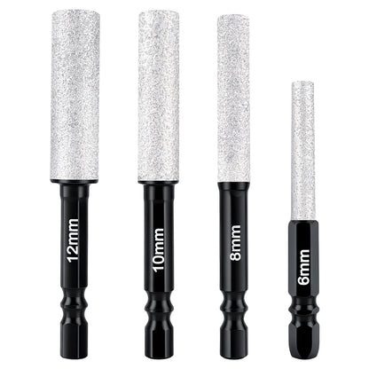 Set of four diamond sanding sticks with different diameters on a white background