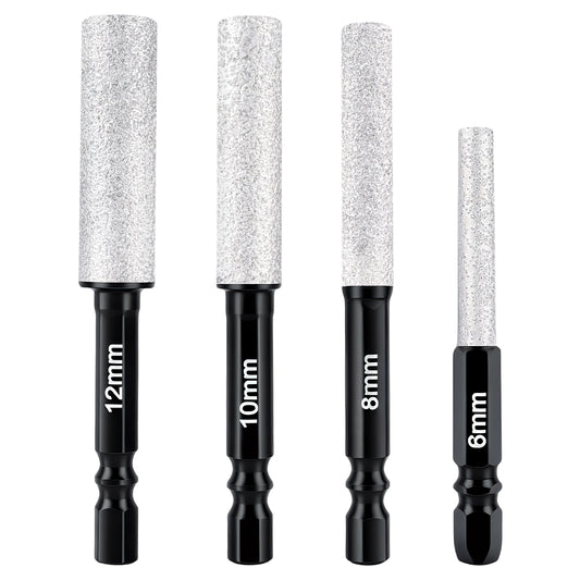 Set of four diamond sanding sticks with different diameters on a white background