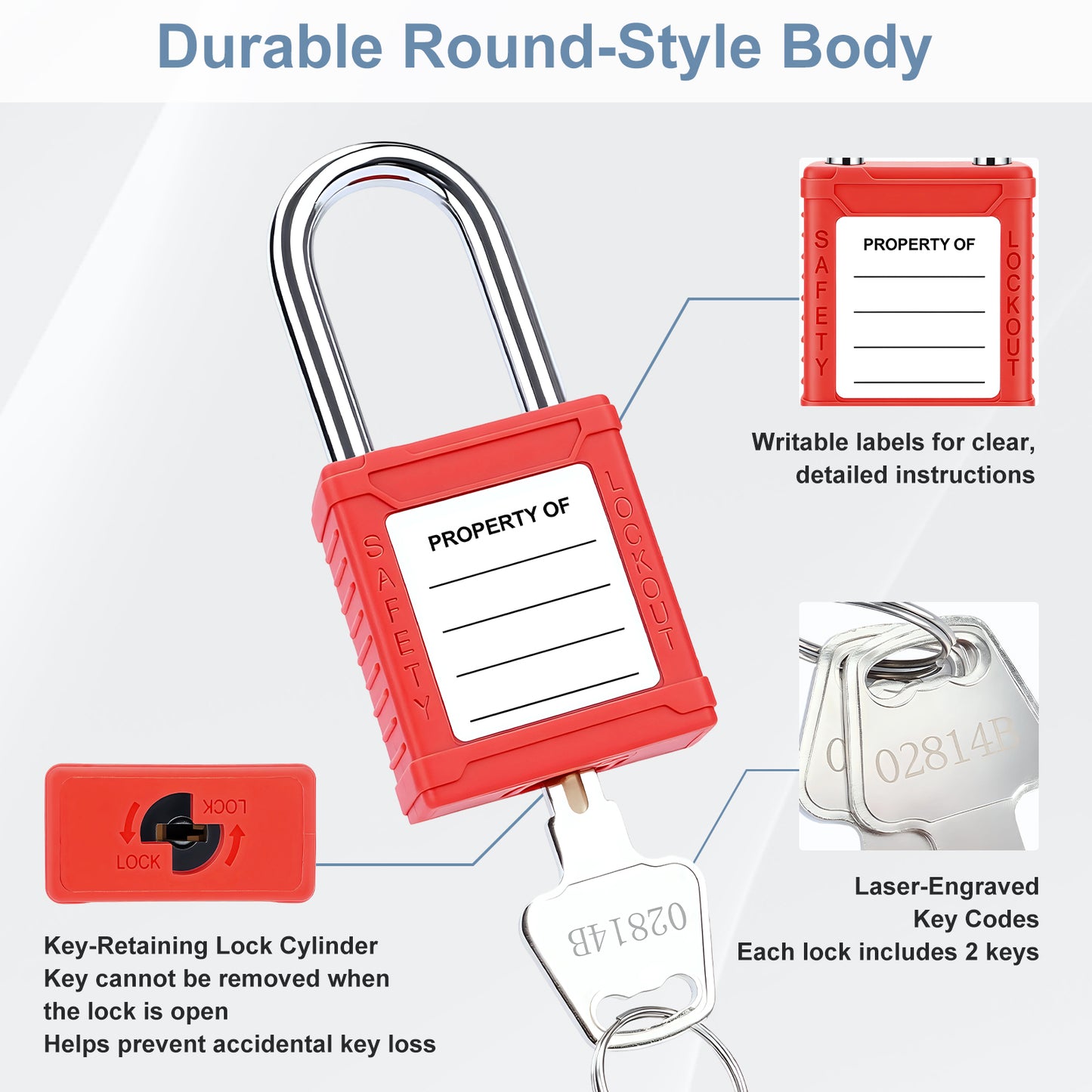 1-1/2 Inch Shackle Safety Padlock with Keys, Red
