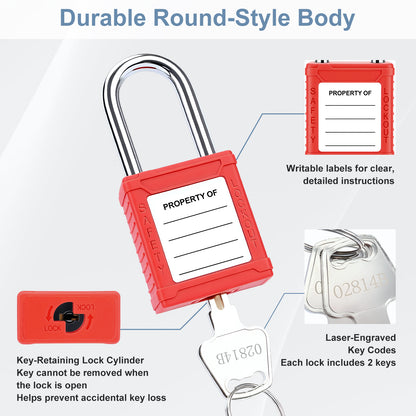 1-1/2 Inch Shackle Safety Padlock with Keys, Red