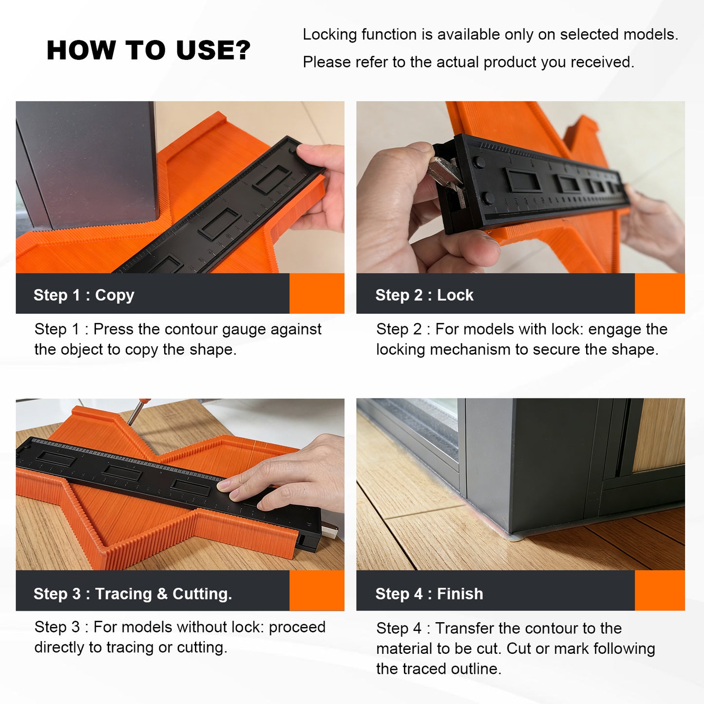 Instructions on how to use a contour gauge with text and images.