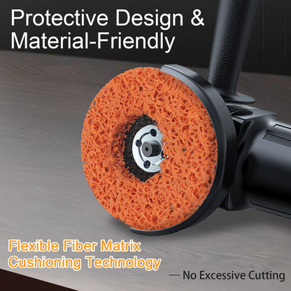 Orange buffering wheel with black frame on a gray surface, featuring text about protective design and cushioning technology.