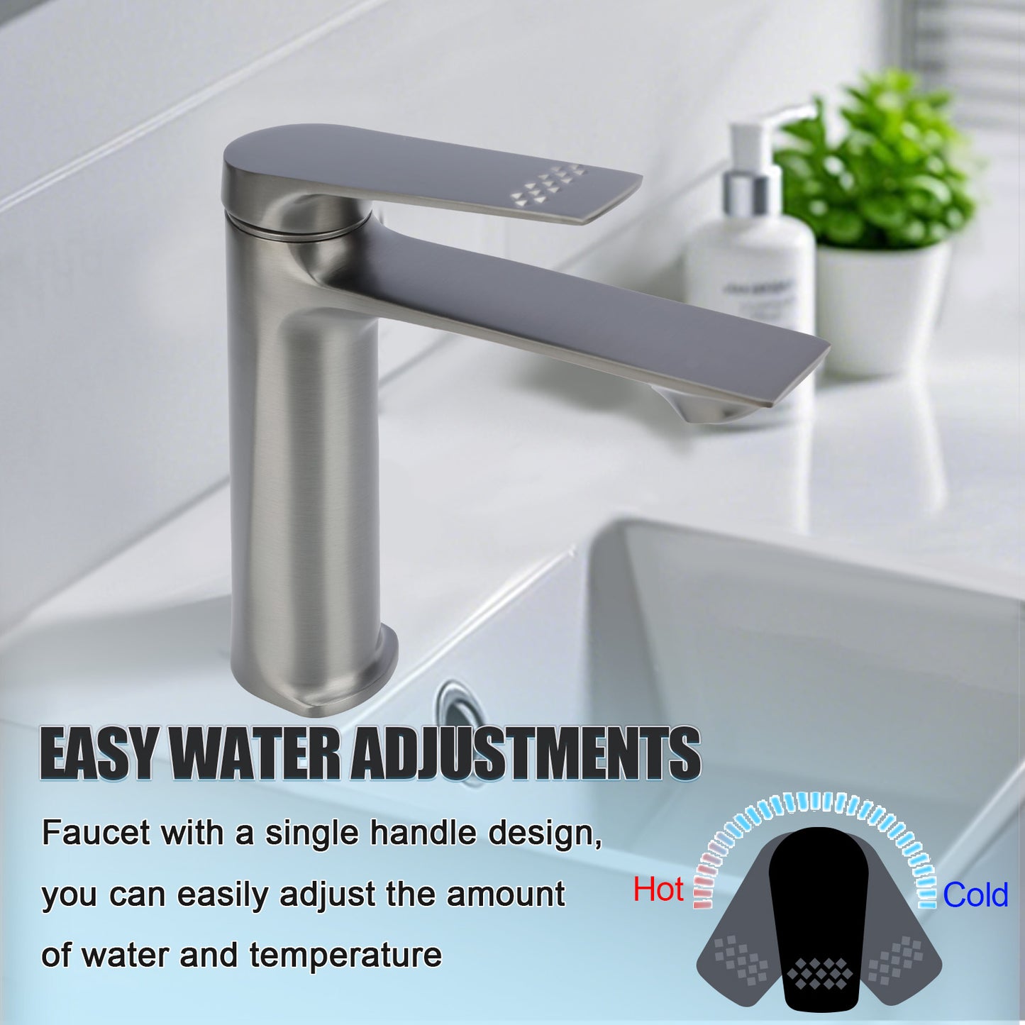 Stainless steel faucet with single handle design on a kitchen sink background