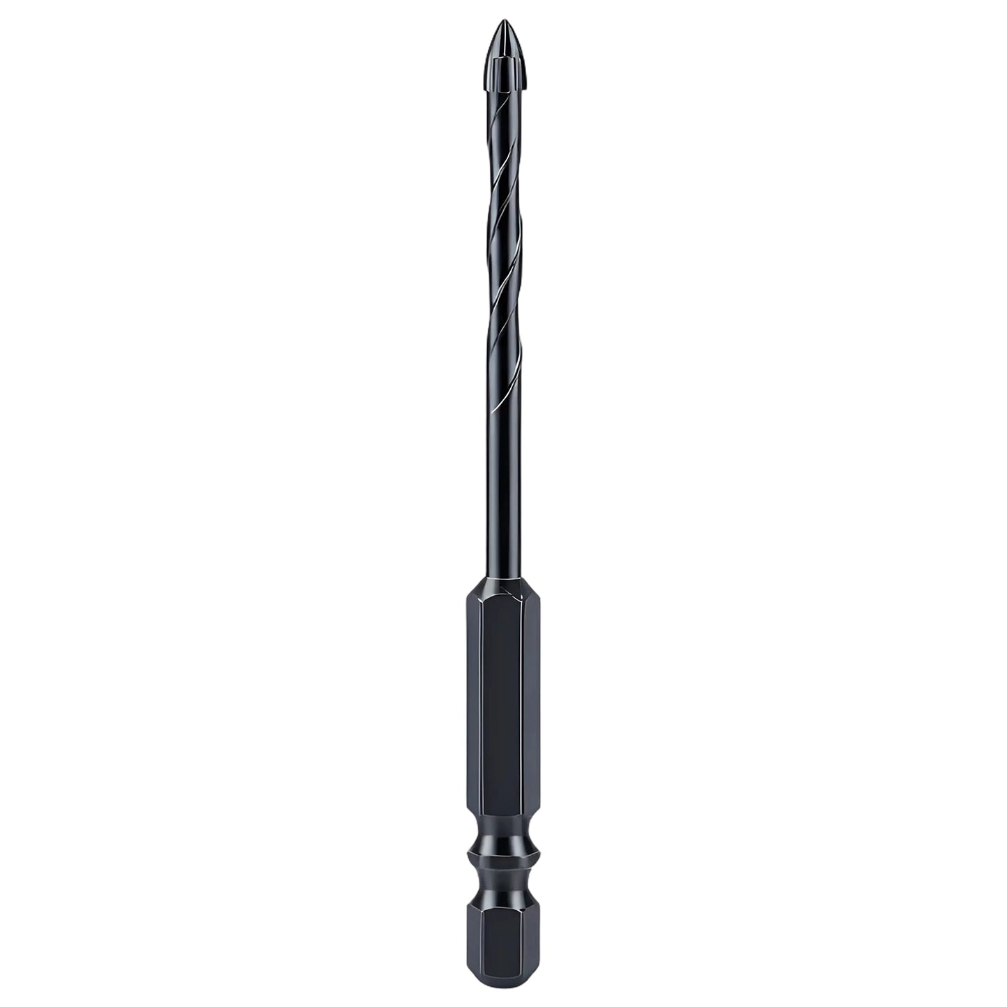 Black drill bit on a white background