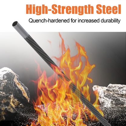 High-strength steel bar with flames and rocks, emphasizing durability.