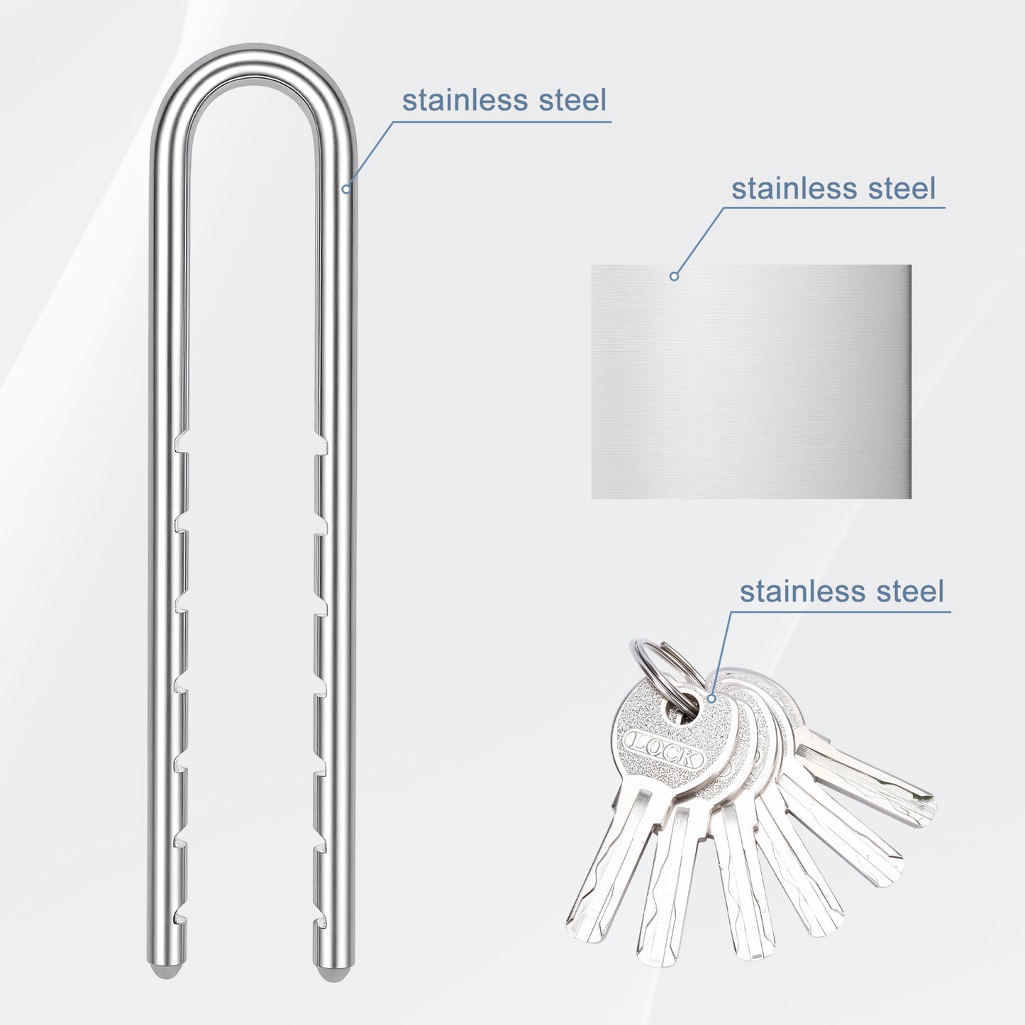 Stainless Steel Natural Finish U-Lock, 50 x 200 mm