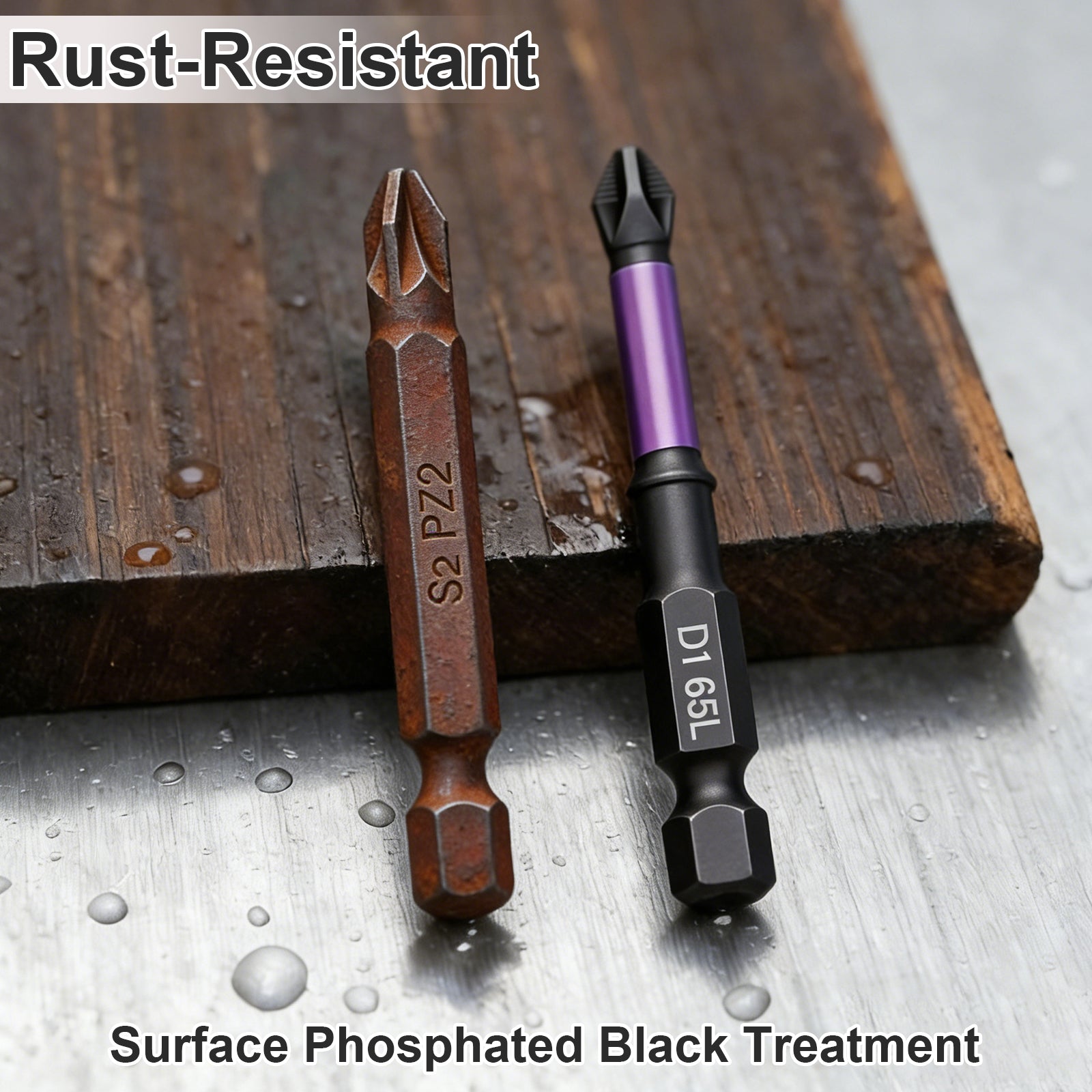 D1 PH2 Impact Screwdriver Bit, Black Phosphate Coated, Rust-Resistant, Durable Alloy Steel for Drills