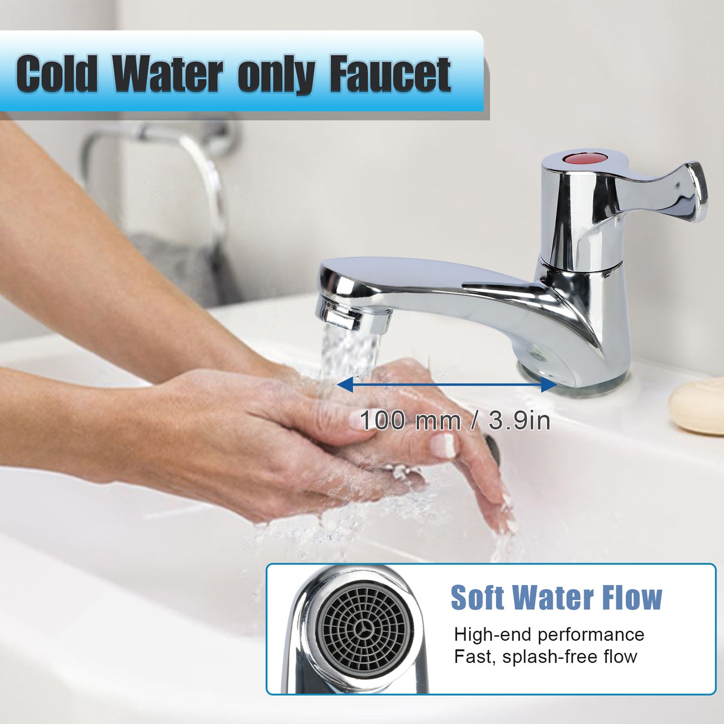 Zinc Alloy Single Cold Desktop Faucet with 3/8" NPT Hose, Quick-Open Brass Valve Core