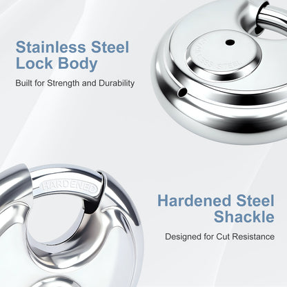 Chrome lock body with hardened steel shackle on a white background