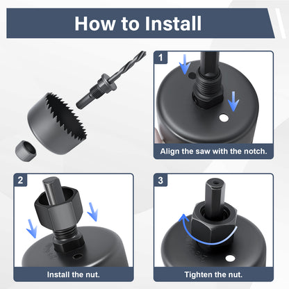 Step-by-step installation guide for a black metal component with text instructions.