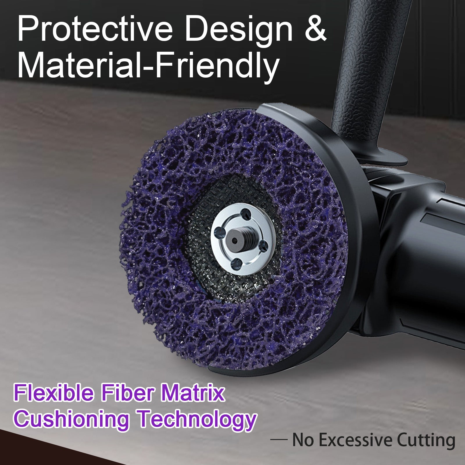 Close-up of a打磨轮 with protective design and material-friendly features on a gray background.